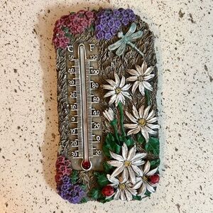 Floral Garden Dragonfly Ladybug Outdoor Indoor Celsius Fahrenheit Thermometer